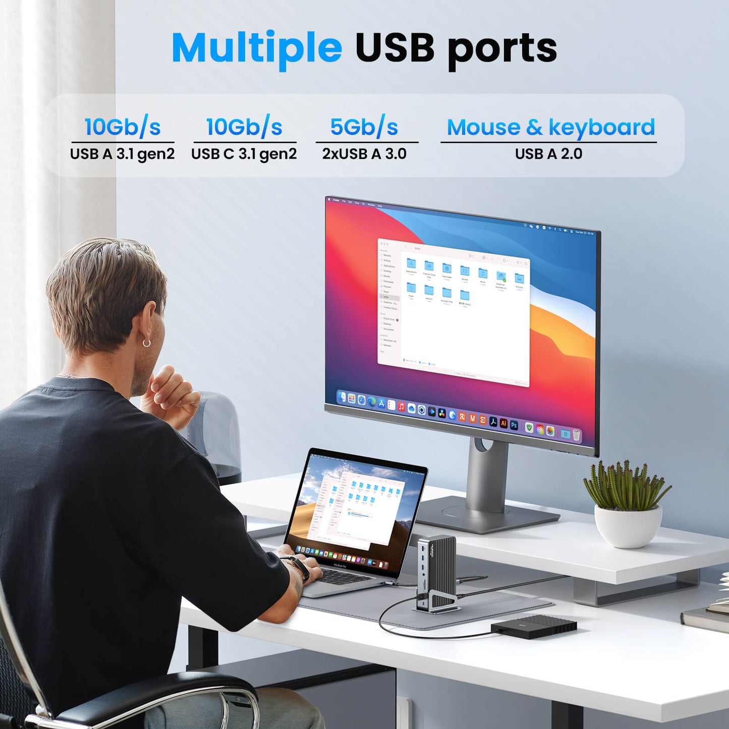 DS-C08 DisplayLink Docking Station 3 Monitors USB C Laptop Dock with 120W Power Adapter