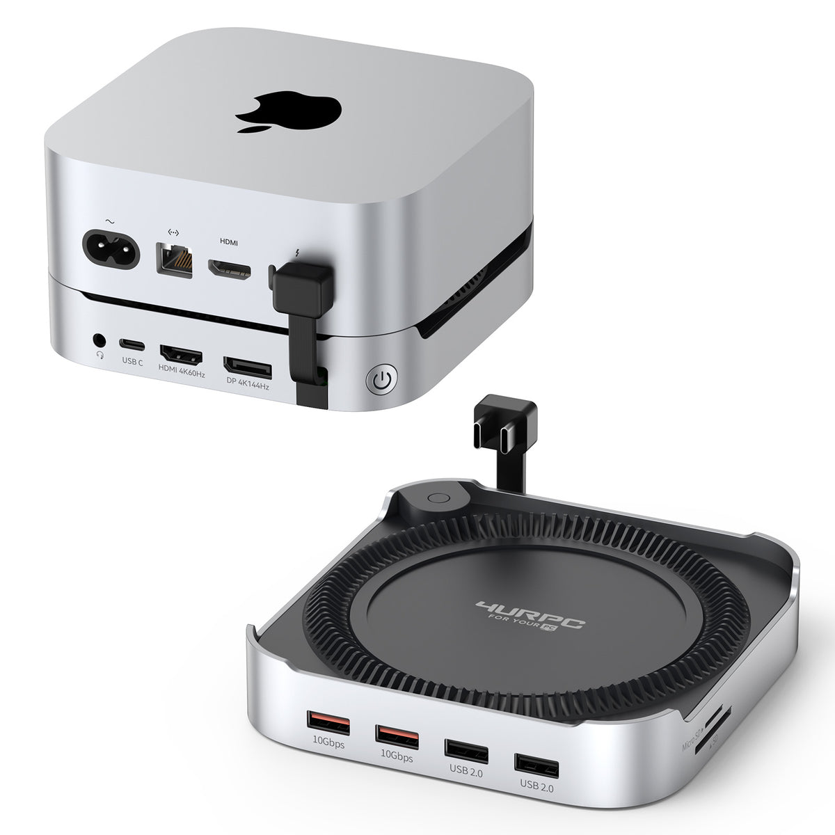 4URPC Mac mini M6, M5 Pro, M4 Dock with 8TB M.2 NVMe SSD Enclosure