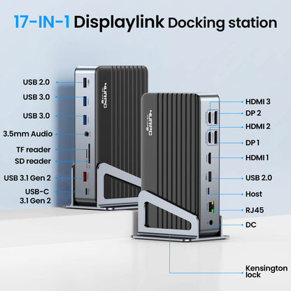 DS-C08 DisplayLink Docking Station 3 Monitors USB C Laptop Dock with 120W Power Adapter