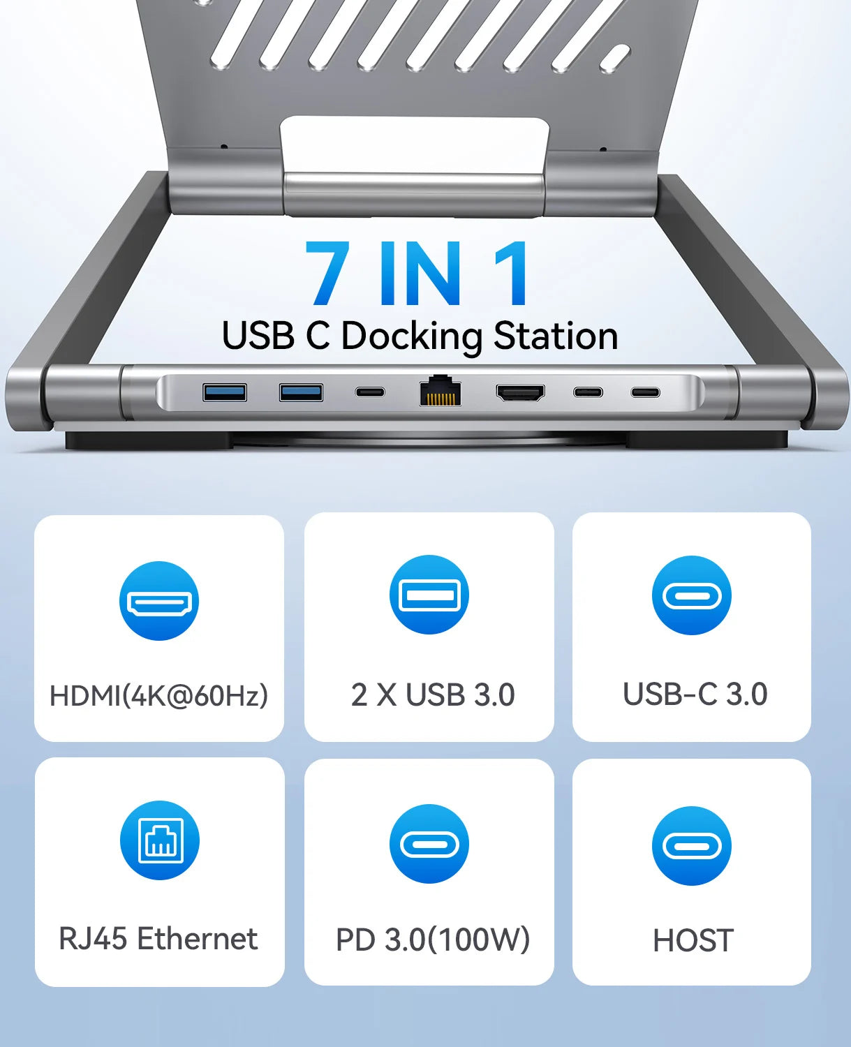 4URPC DSC010 Laptop Docking Station Stand 7-in-1 USB-C Hub & Foldable Stand