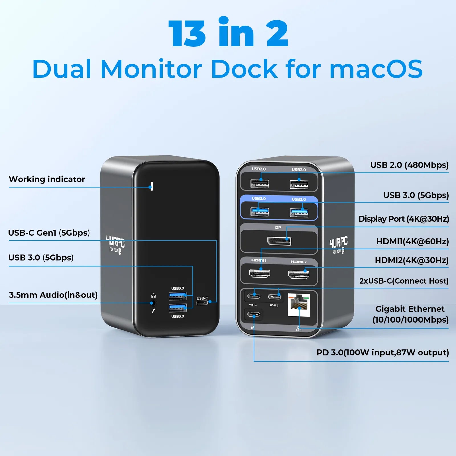 4URPC Monitor Laptop Docking Station 15-IN-1 USB C Dock Online Sale