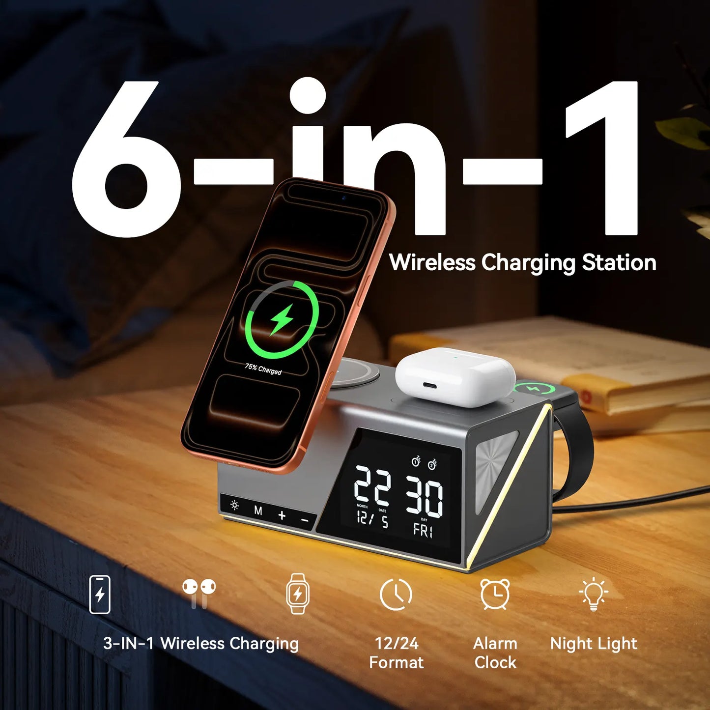 DCG01 Alarm Clock MagSafe Charging Station for iPhone & AirPods & Apple Watch