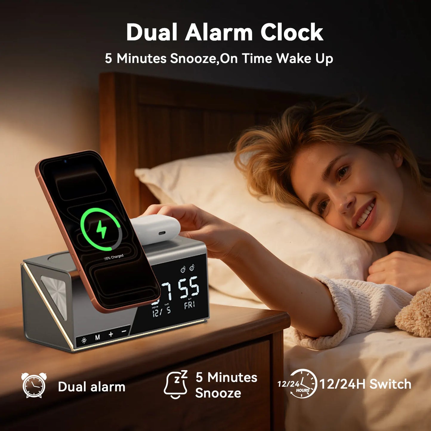 DCG01 Alarm Clock MagSafe Charging Station for iPhone & AirPods & Apple Watch