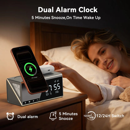 DCG01 Alarm Clock MagSafe Charging Station for iPhone & AirPods & Apple Watch