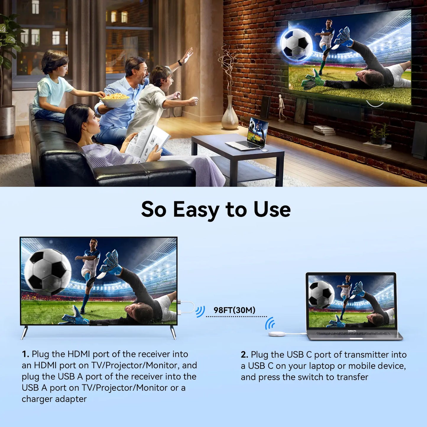 4URPC Plug & Play Wireless HDMI Transmitter and Receiver, 5G USB C Wireless Display Adapter