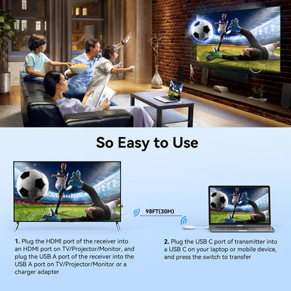 4URPC Plug & Play Wireless HDMI Transmitter and Receiver, 5G USB C Wireless Display Adapter
