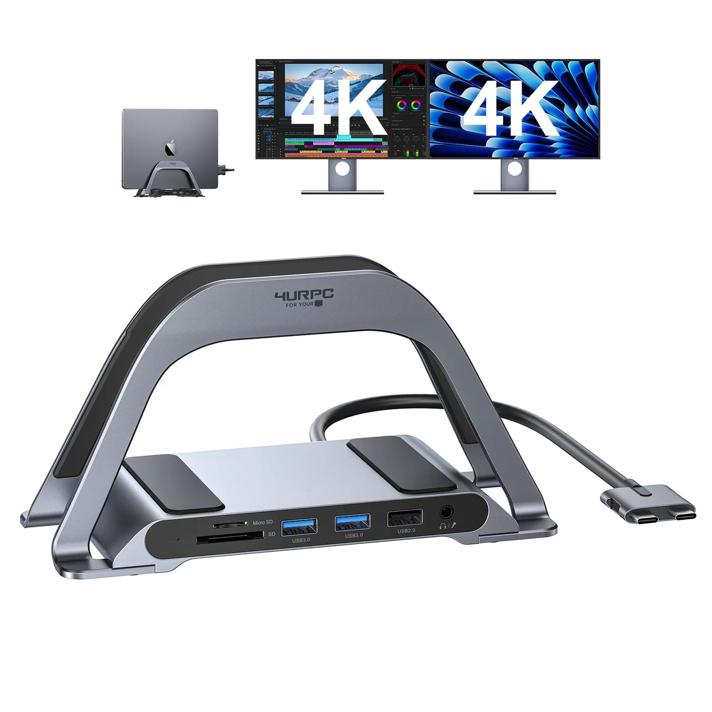 DSC015 MacBook Pro Docking Station Dual Monitor Vertical USB C Docking Station