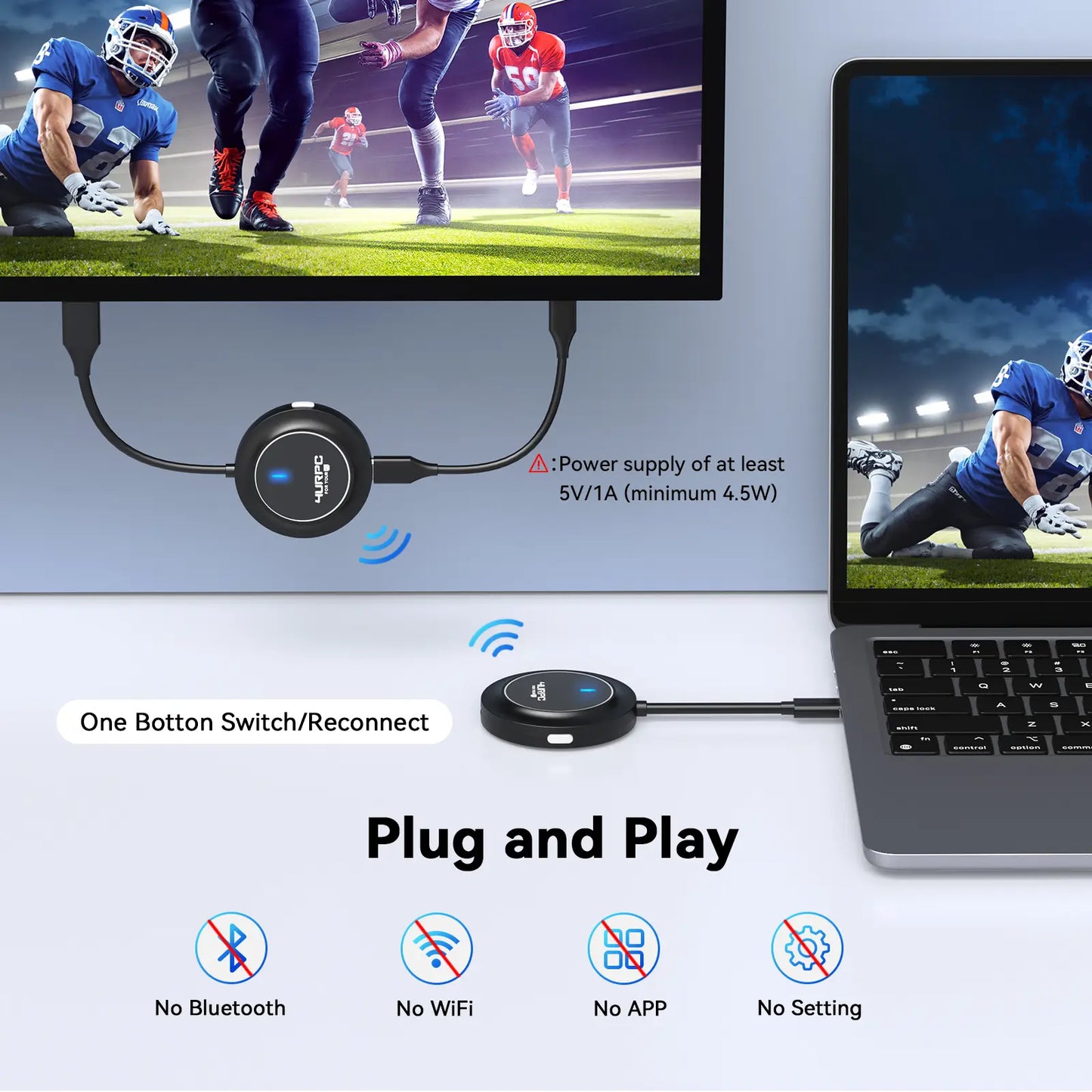 SP004K Wireless HDMI Transmitter and Receiver 4K@30Hz, 2.4G/5G, Plug & Play