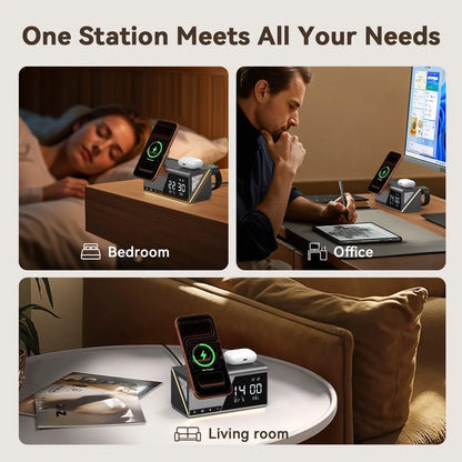 DCG01 Alarm Clock MagSafe Charging Station for iPhone & AirPods & Apple Watch
