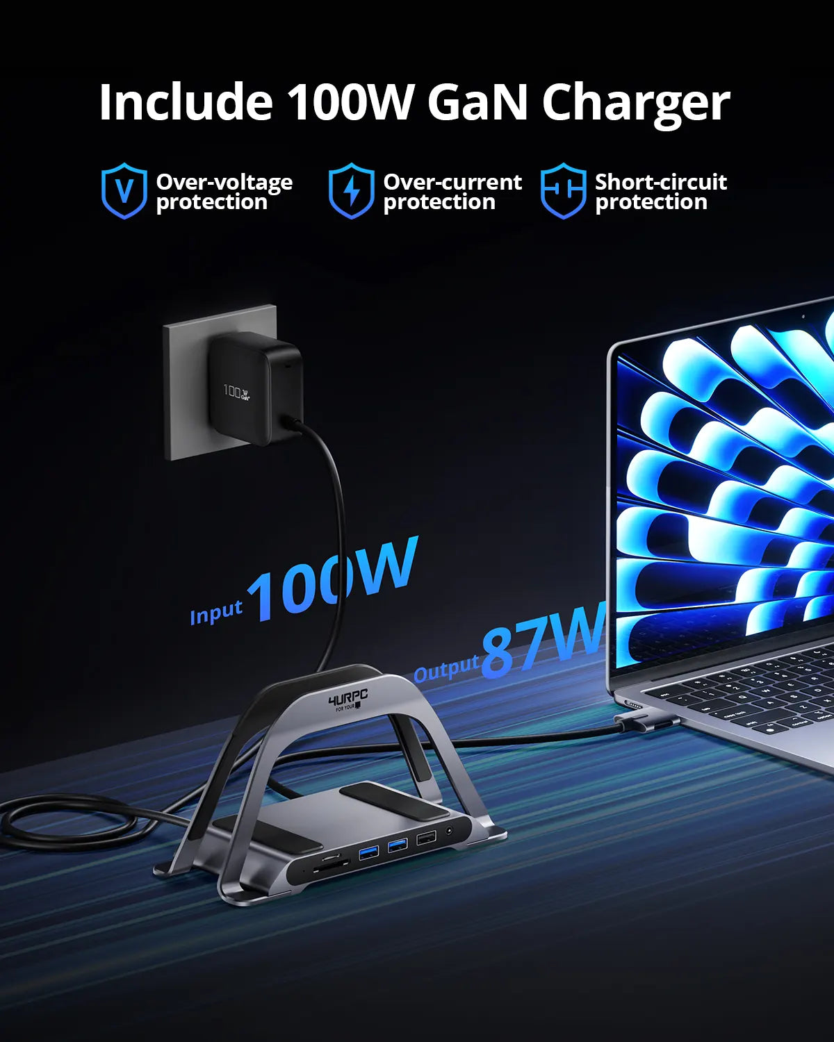 DSC015 MacBook Pro Docking Station Dual Monitor Vertical USB C Docking Station