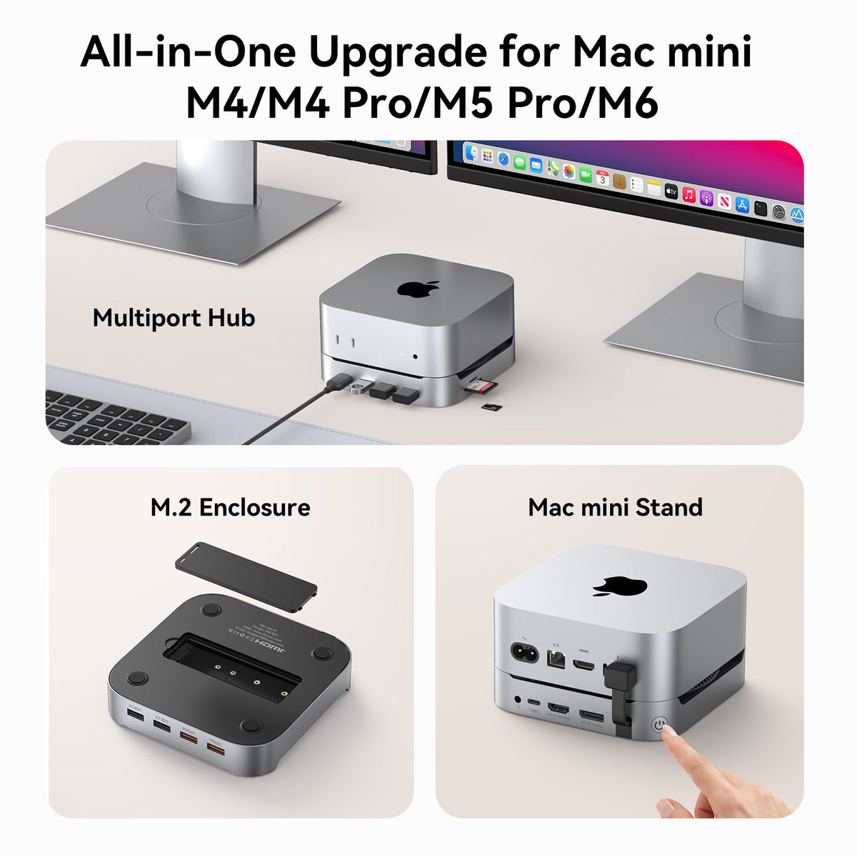 4URPC Mac mini M6, M5 Pro, M4 Dock with 8TB M.2 NVMe SSD Enclosure
