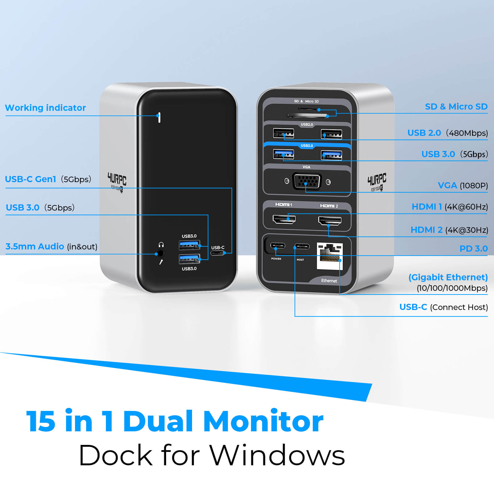 15 In 1 Dual Monitor Dock for Windows