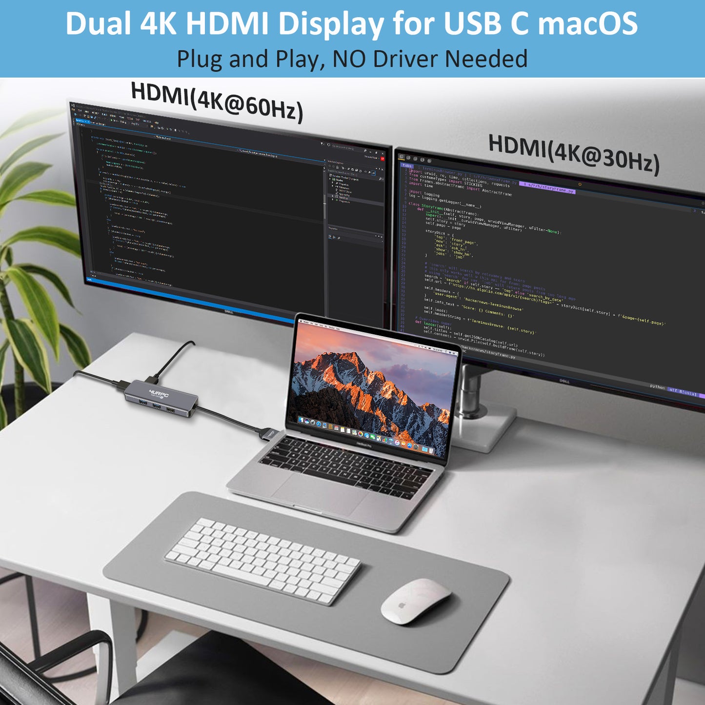 Dual Monitor Docking Station USB C Dock for MacBook Pro Air 4URPC Portable USB C Adapter HU-106