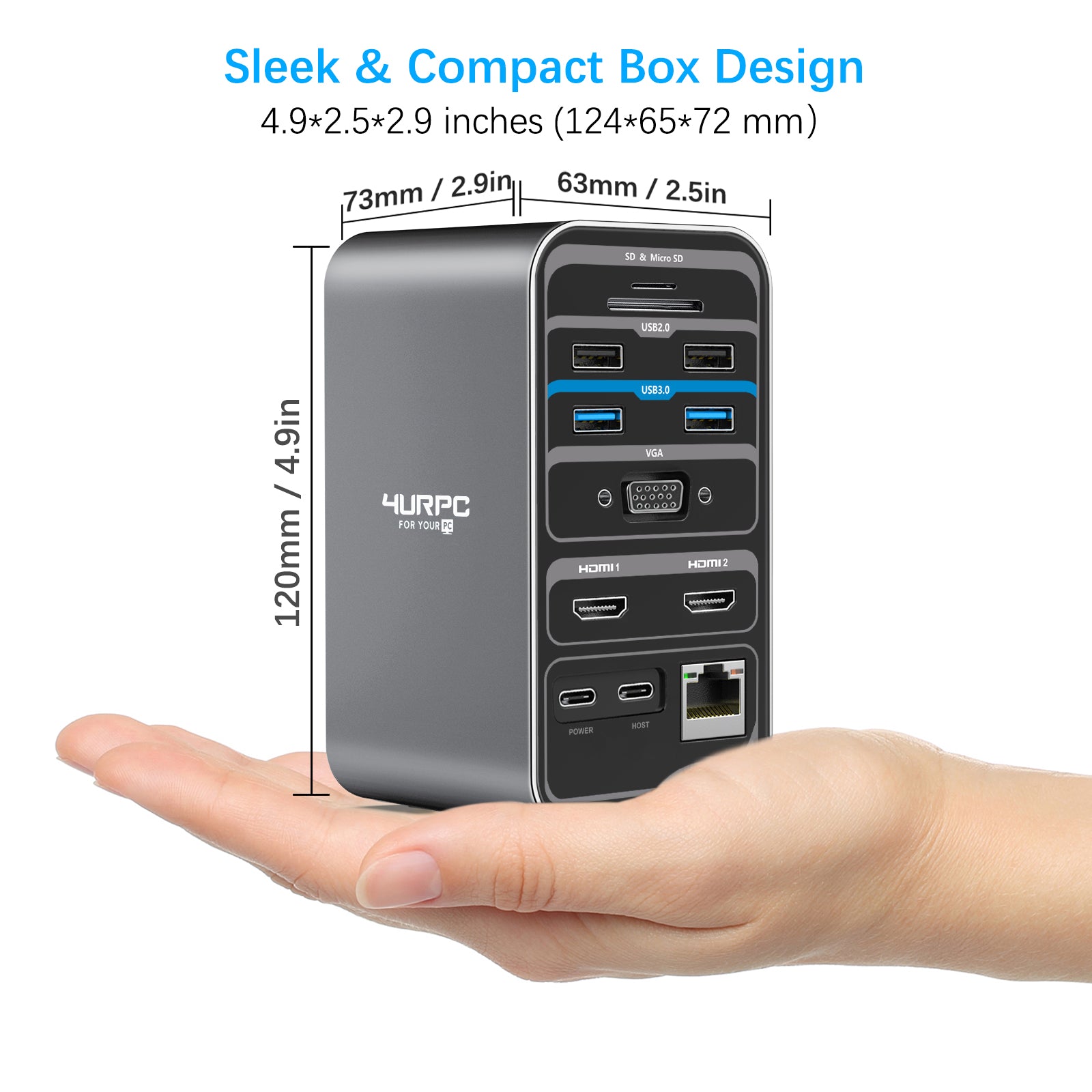 DS-C05 USB C Laptop Docking Station Sleek and Compact Box Design