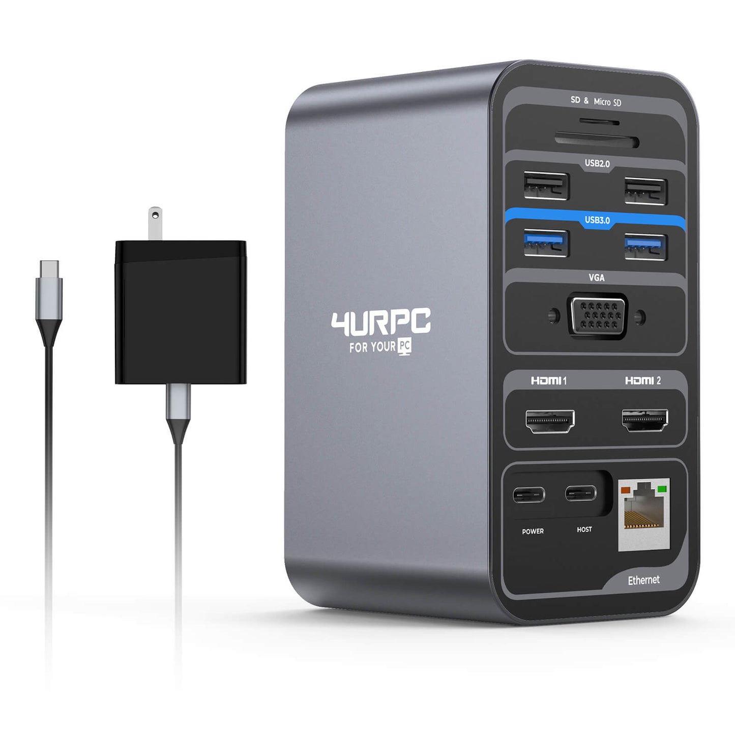 Adaptador USB C 2 HDMI, Docking Station Hub, Dual Monitor, Dual