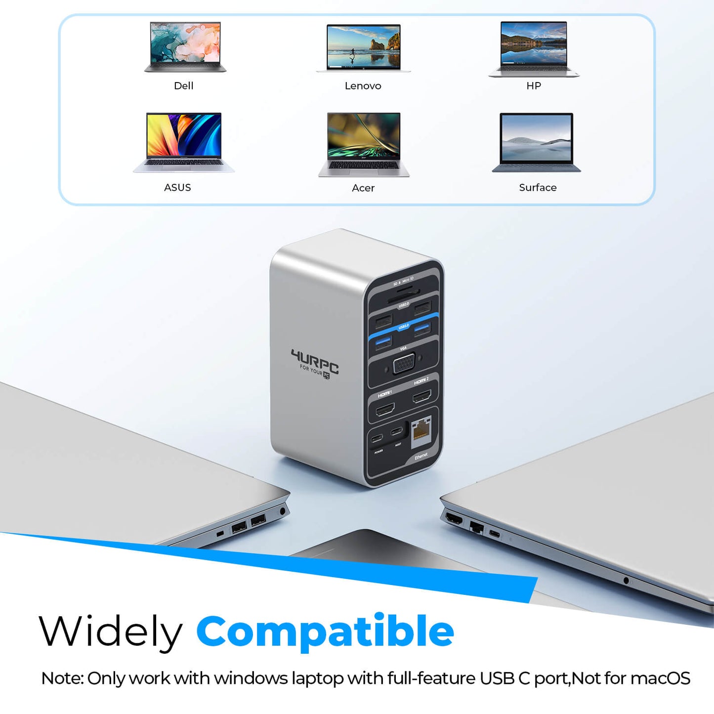 4URPC Widely Compatible Computer USB C Dock DSC05