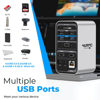 7 USB Ports USB C Docking Station dual monitor dock meet your various equipment needs