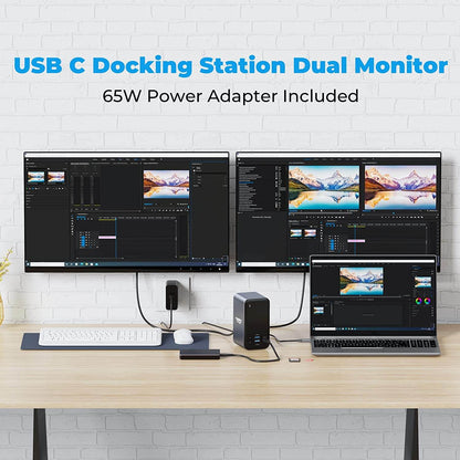 DS-C05 USB C Docking Station Dual Monitor with 65W Power Adapter