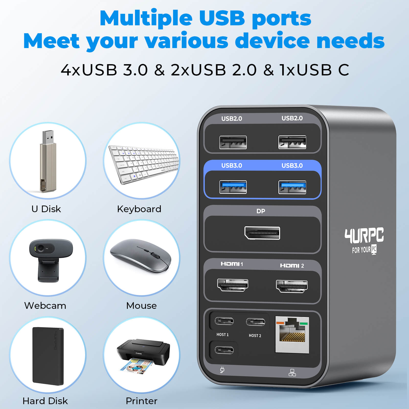 4URPC Monitor Laptop Docking Station 15-IN-1 USB C Dock Online Sale