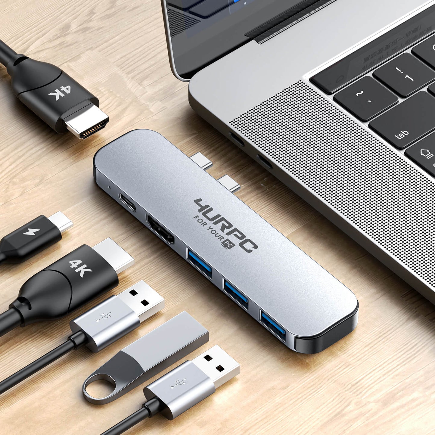HU_102 USB-C Hub Adapter Dual Monitor For Mac