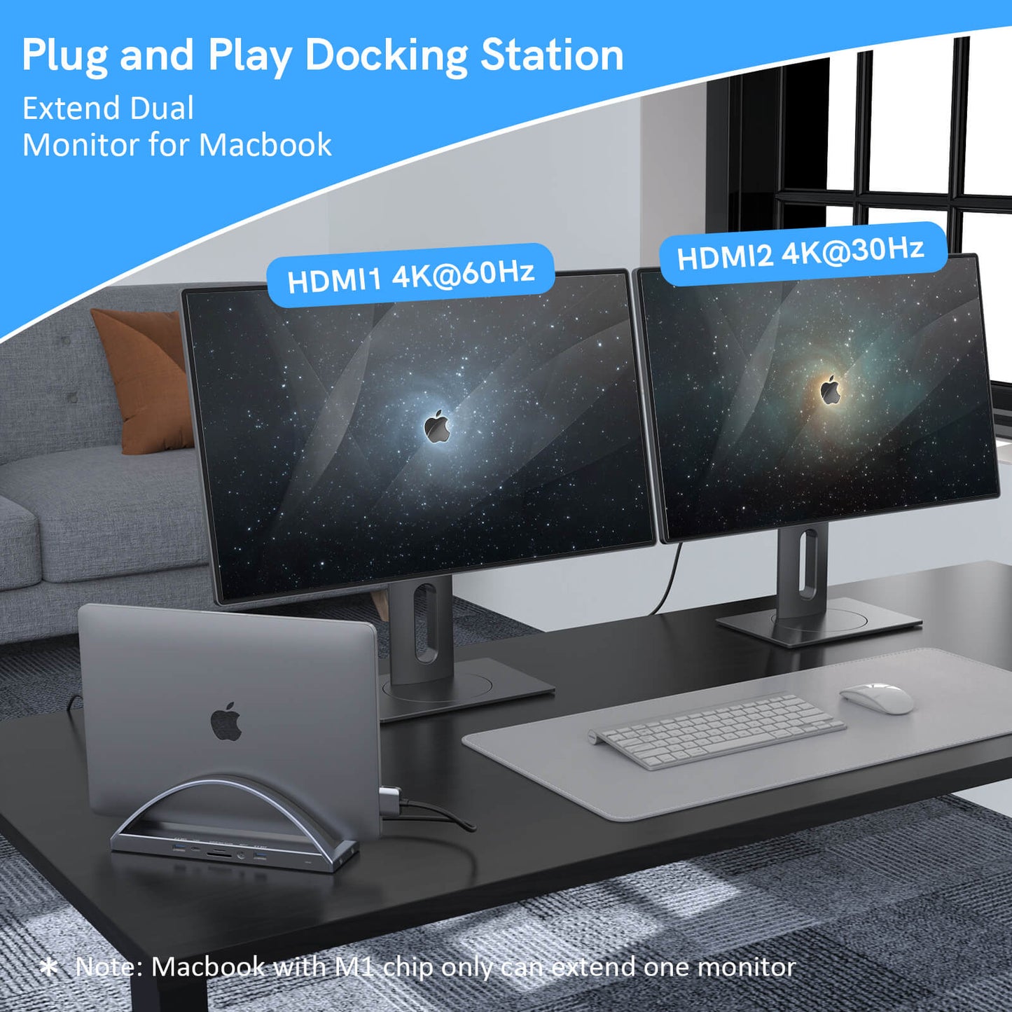 Plug and Play ZC01 dock stand extend dual monitor for MacBook